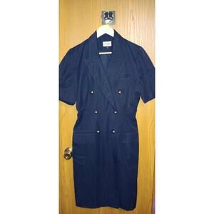 Vintage Kasper For ASL Navy Suit Dress Womens 8 Double Breasted Cross Front Navy